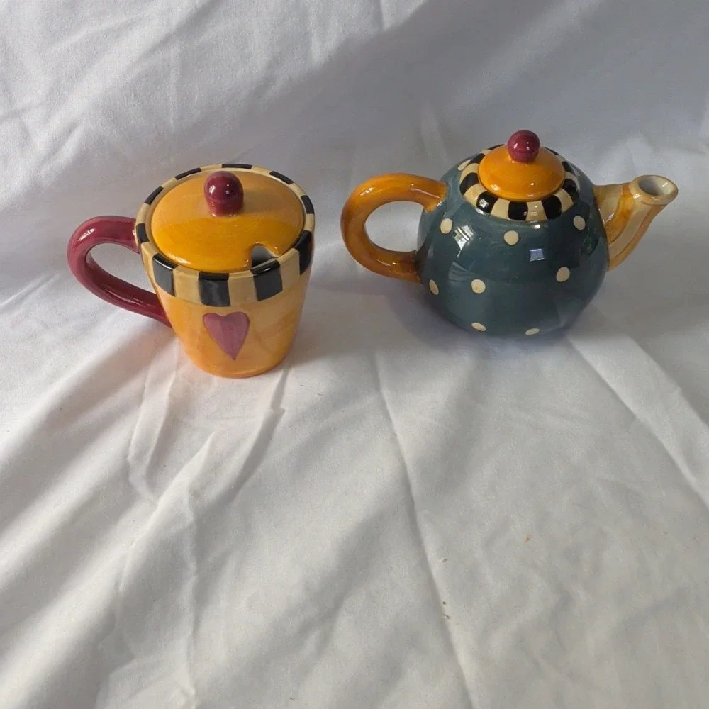 Sakura Debbie Mumm Teapots Earthenware Polka Dot Sugar & Creamer Set SL610/7G